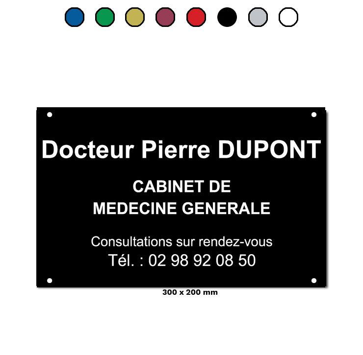 Plaque médecin plexiglass 300 x 200 mm - 6 lignes - Quimper Gravure